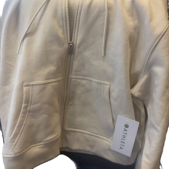 Athleta Forever Fleece Full Zip Sweatshirt - Size Medium, Color Bone - Picture 5 of 7